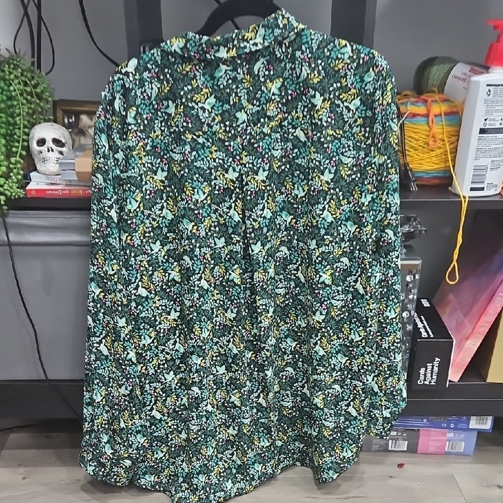 Green and Yellow Botanical Button Down Shirt - Picture 3 of 4